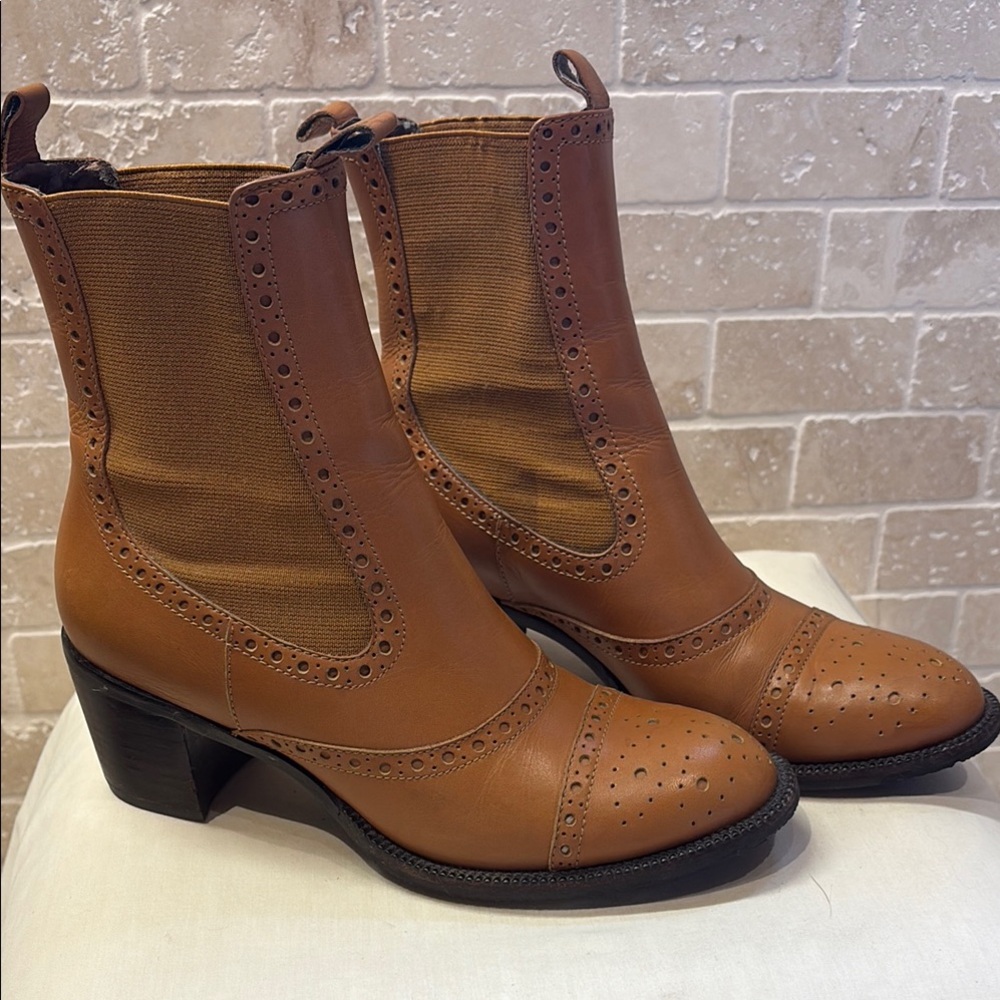 Rockport Brown Heeled Boots with Brogue Detailing